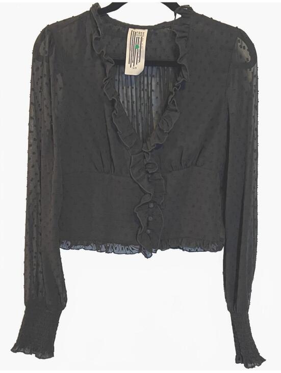 Free People Tops - Free People Sheer Coquette Swiss Dot Ruffle Blouse Whimsigoth Coquette (Small)